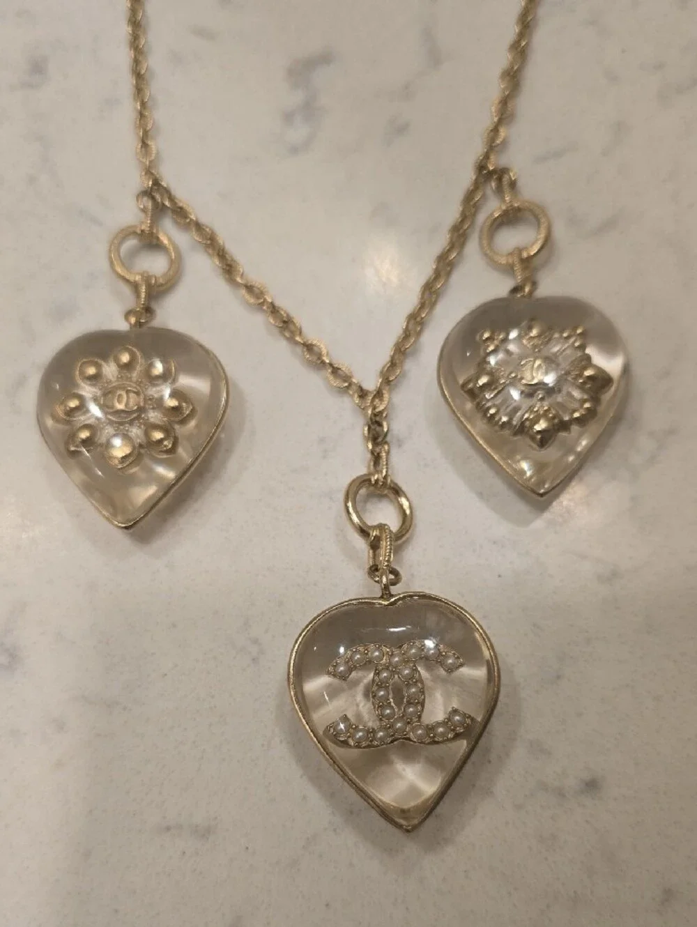 Chanel Gold-Tone Triple Heart Pendant Necklace